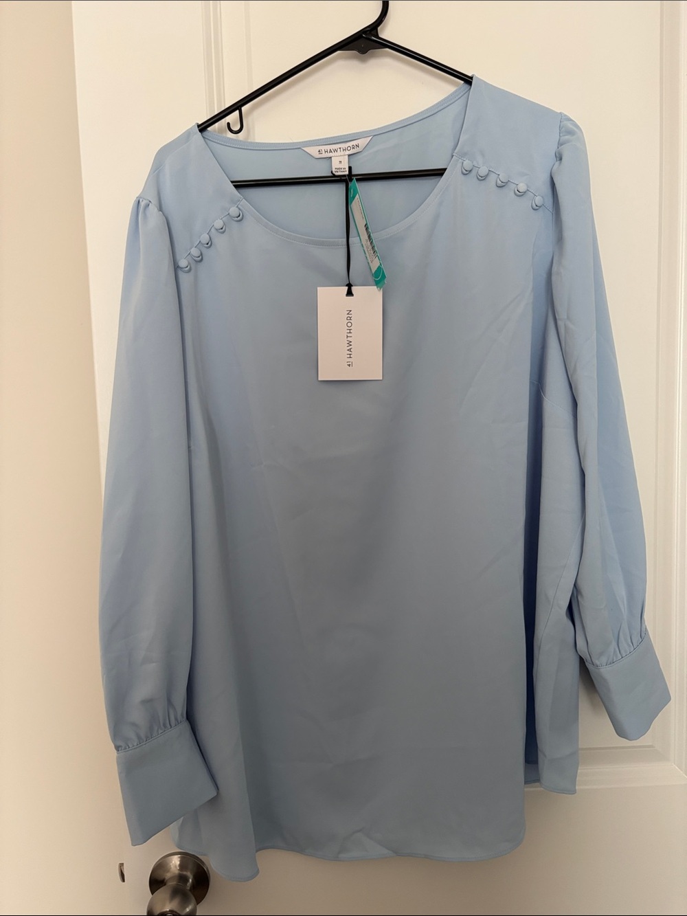 41 Hawthorn Light Blue Long-Sleeve Round Neck Blouse